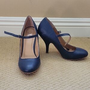 Journee Collection Navy Heels with Strap